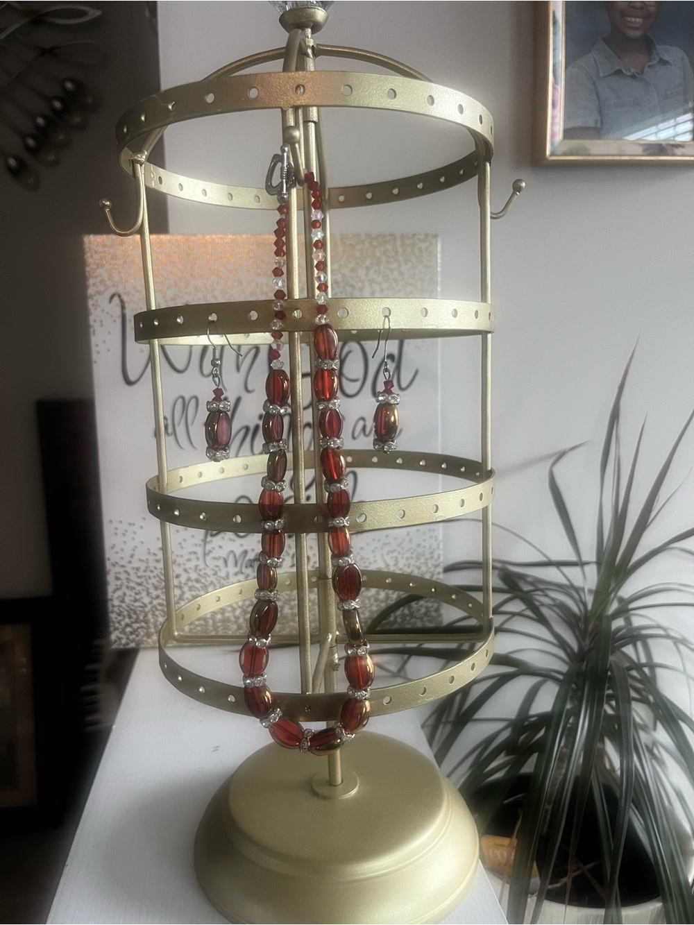 Red Glass Bead Necklace and Earring Set - Women Jewelry